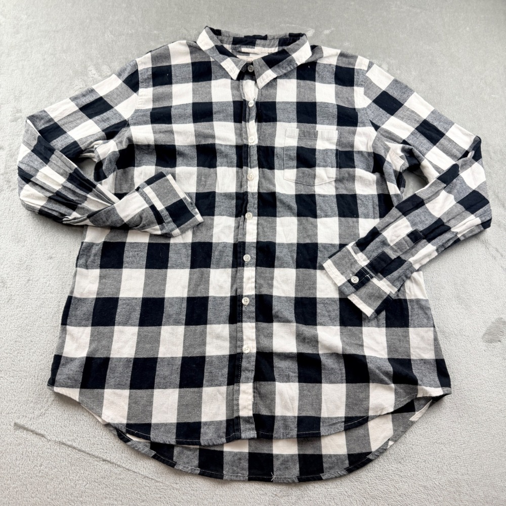 Weatherproof Vintage Women's XL Buffalo Plaid Flannel Button Down Shirt Black